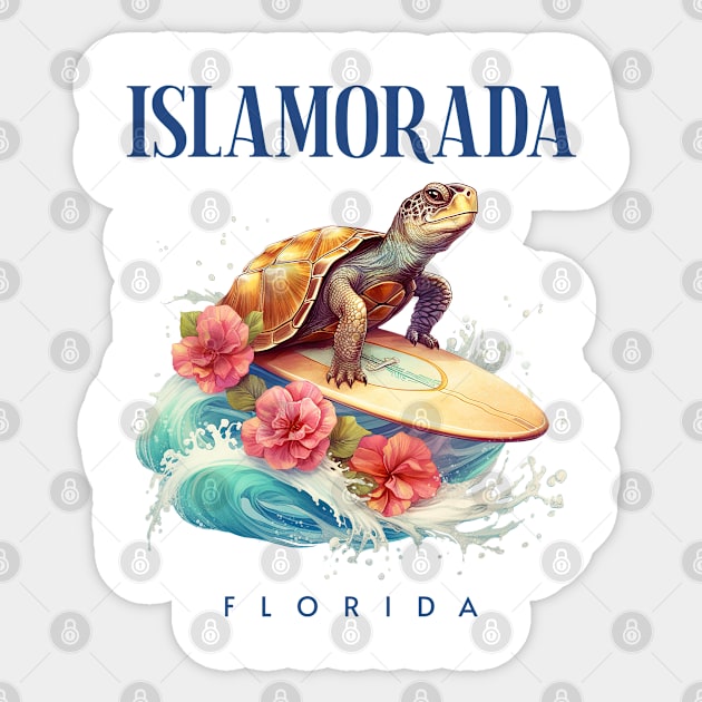 Islamorada Florida Smiling Surfing Turtle Souvenir Sticker by grendelfly73